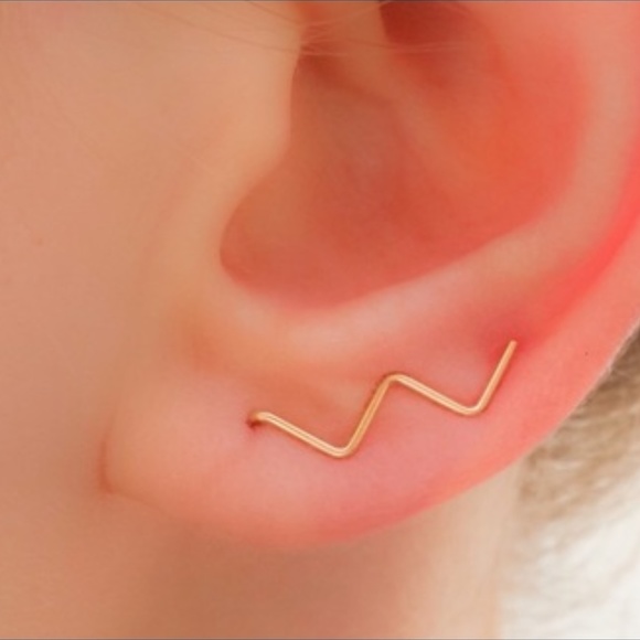 Chevron Zig Zag Ear Crawlers Ear Climbers Textured/Hammered or Smooth/Polished - Picture 2 of 6